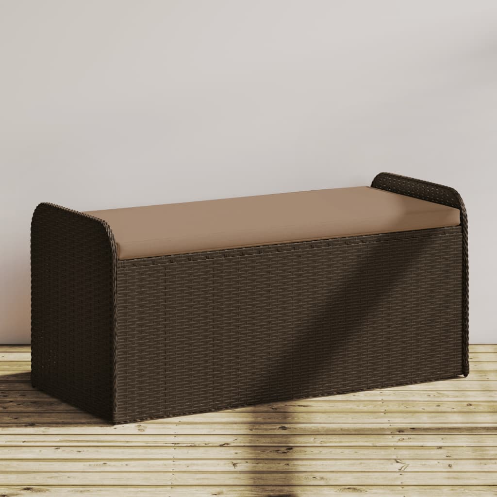 vidaXL Sitzbank mit Stauraum & Kissen Braun 115x51x52 cm Poly Rattan