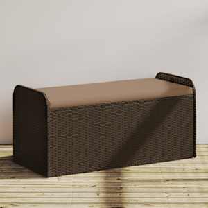 Klop z blazino rjava 115x51x52 cm poli ratan