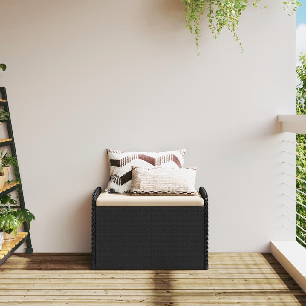 vidaXL Opbergbankje met kussen 80x51x52 cm poly rattan zwart afbeelding