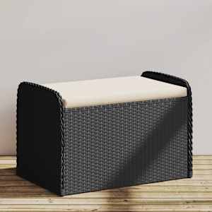 Klop z blazino črna 80x51x52 cm poli ratan