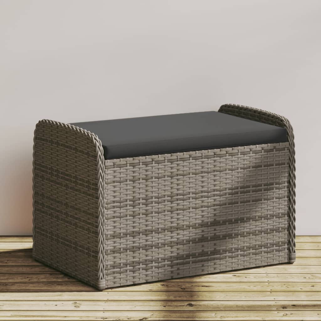 vidaXL Sitzbank mit Stauraum & Kissen Grau 80x51x52 cm Poly Rattan