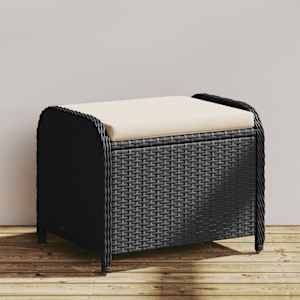 Vrtni stolček z blazino črn 58x46x46 cm poli ratan