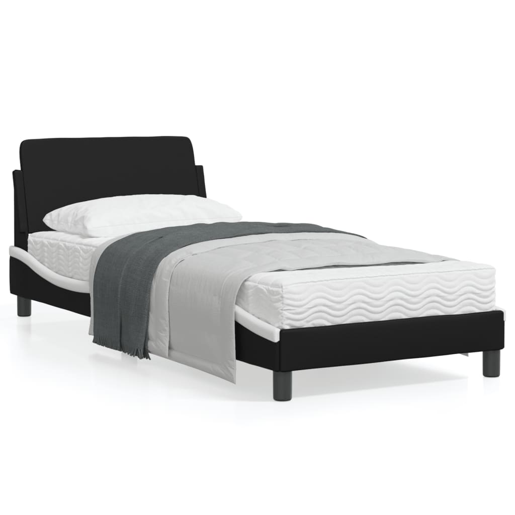 vidaXL Cadru de pat cu tăblie, alb/negru, 80x200 cm, piele ecologică