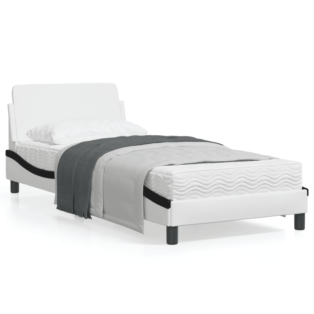 vidaXL Cadru de pat cu tăblie alb și negru, 80x200 cm, piele ecologică
