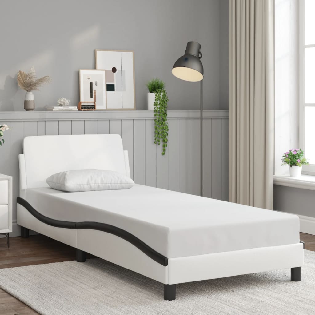 vidaXL Cadru de pat Dover alb și negru, 80x200 cm, piele ecologică