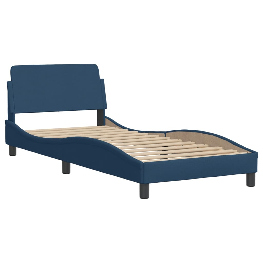 vidaXL Bedframe met hoofdeinde zonder matras 90x190 cm stof blauw afbeelding
