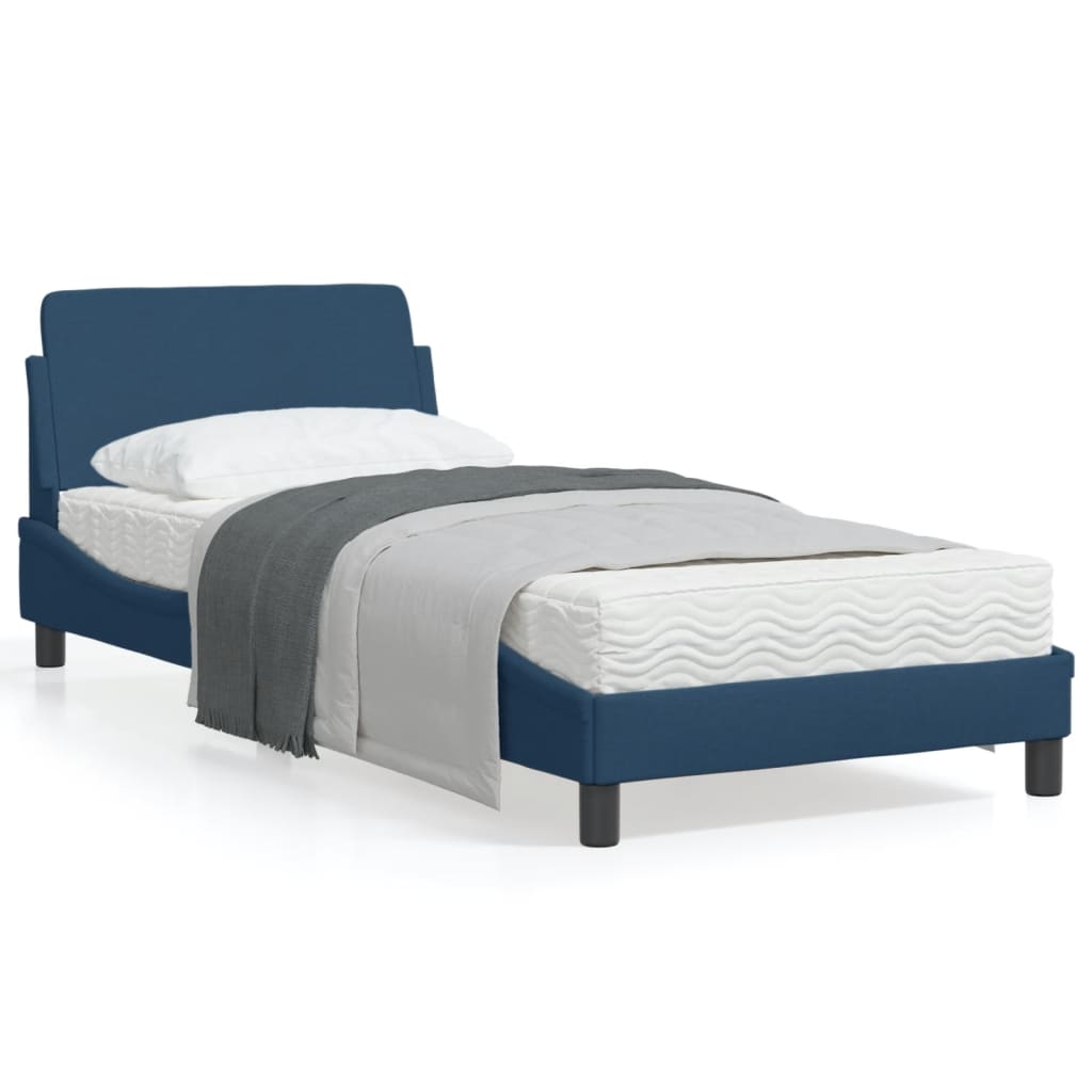 vidaXL Cadru de pat cu tăblie, albastru, 90x190 cm, textil
