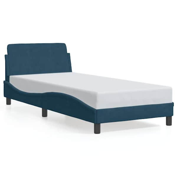 vidaXL voodiraam peatsiga Dover, sinine, 90 x 190 cm, samet
