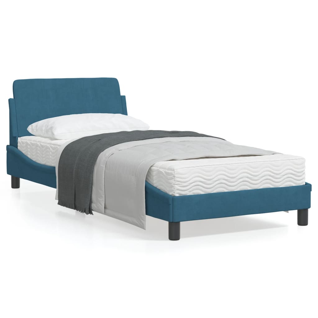 vidaXL Cadru de pat cu tăblie, albastru, 90x190 cm, catifea