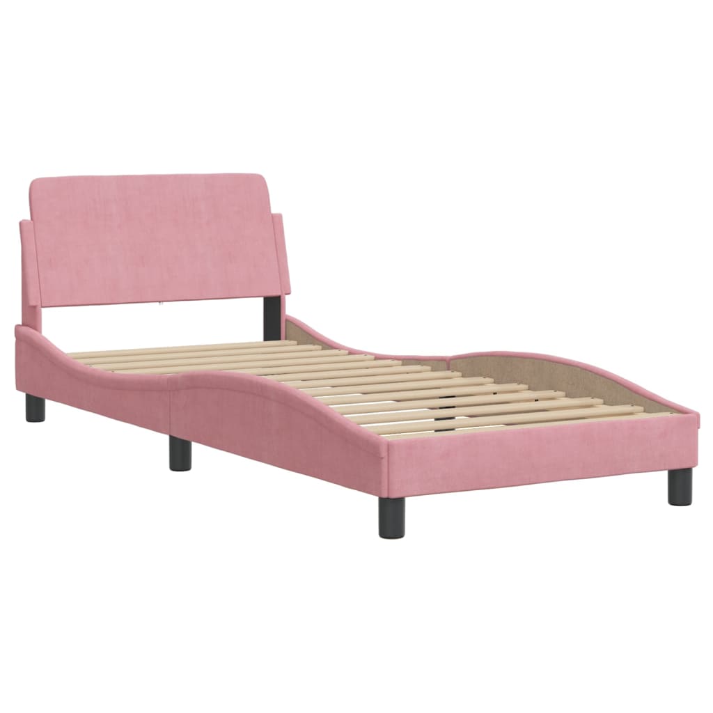 vidaXL Bedframe met hoofdeinde zonder matras 90x190 cm fluweel roze afbeelding