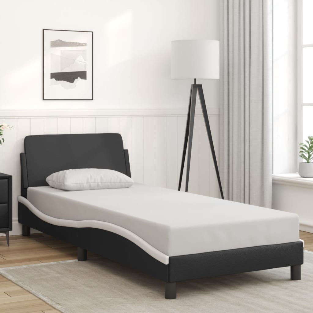 vidaXL Cadru de pat cu tăblie negru și alb 90x190 cm piele artificială