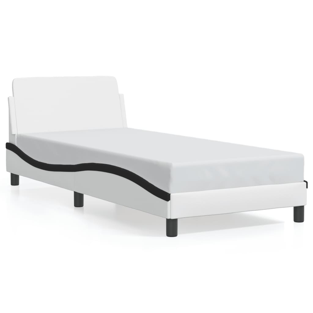 vidaXL sengeramme med sengegavl 90x190 cm kunstlæder sort og hvid