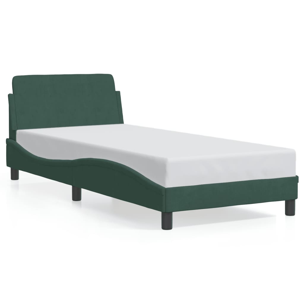 Rám postele s čelem tmavě zelený 90x200 cm samet