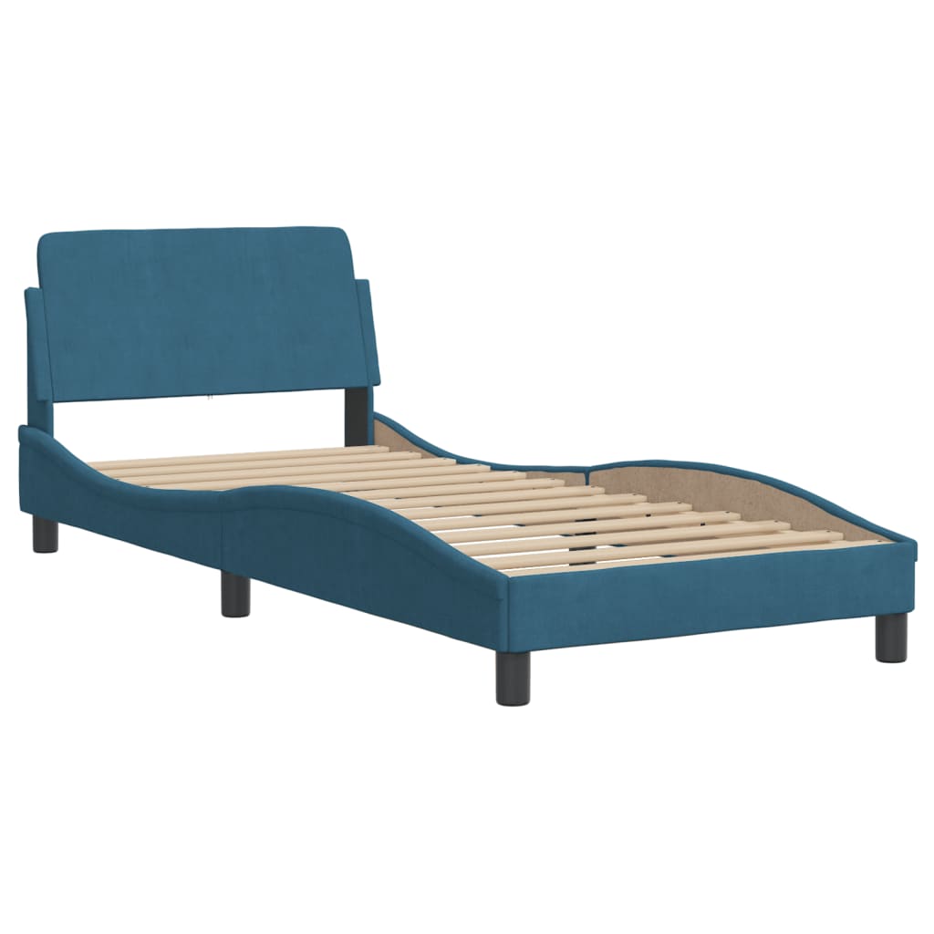 vidaXL Bedframe met hoofdbord fluweel blauw 90x200 cm afbeelding