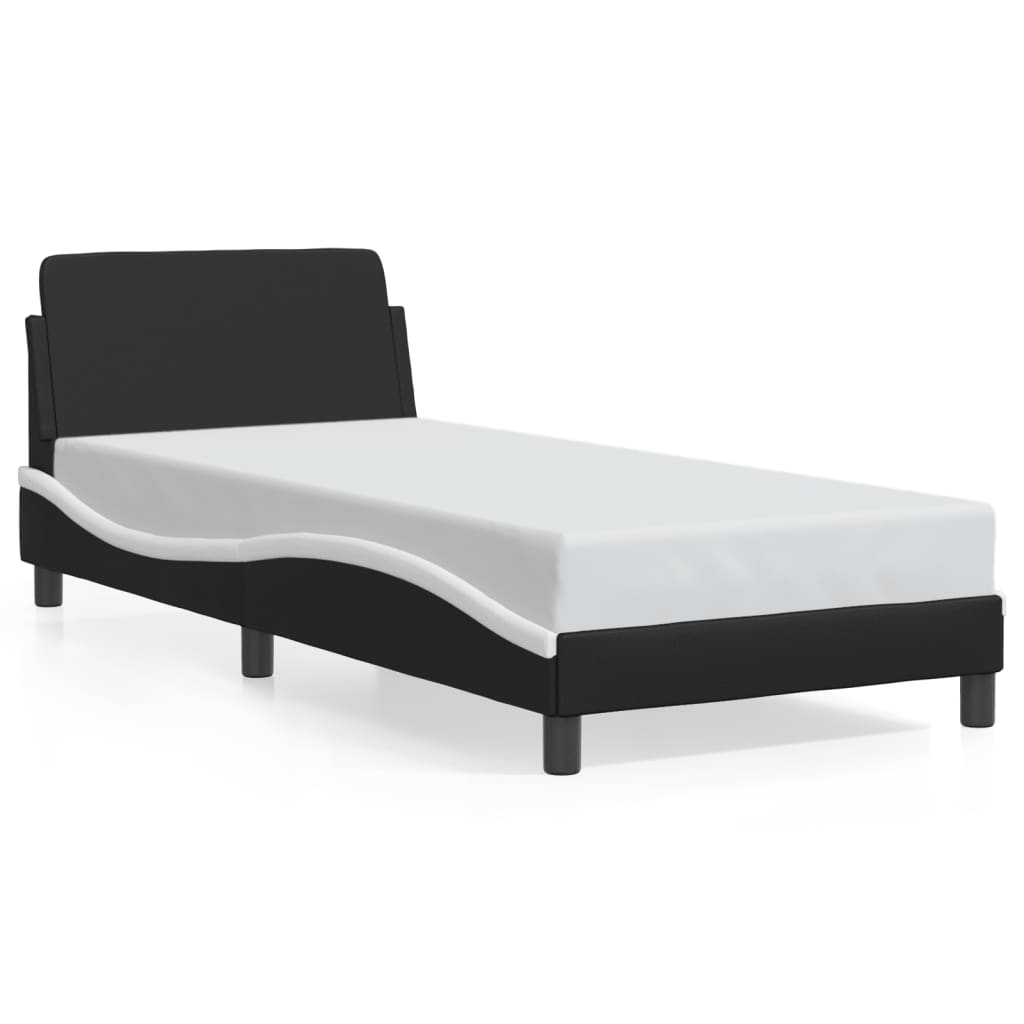 vidaXL sengeramme med sengegavl 90x200 cm kunstlæder sort og hvid