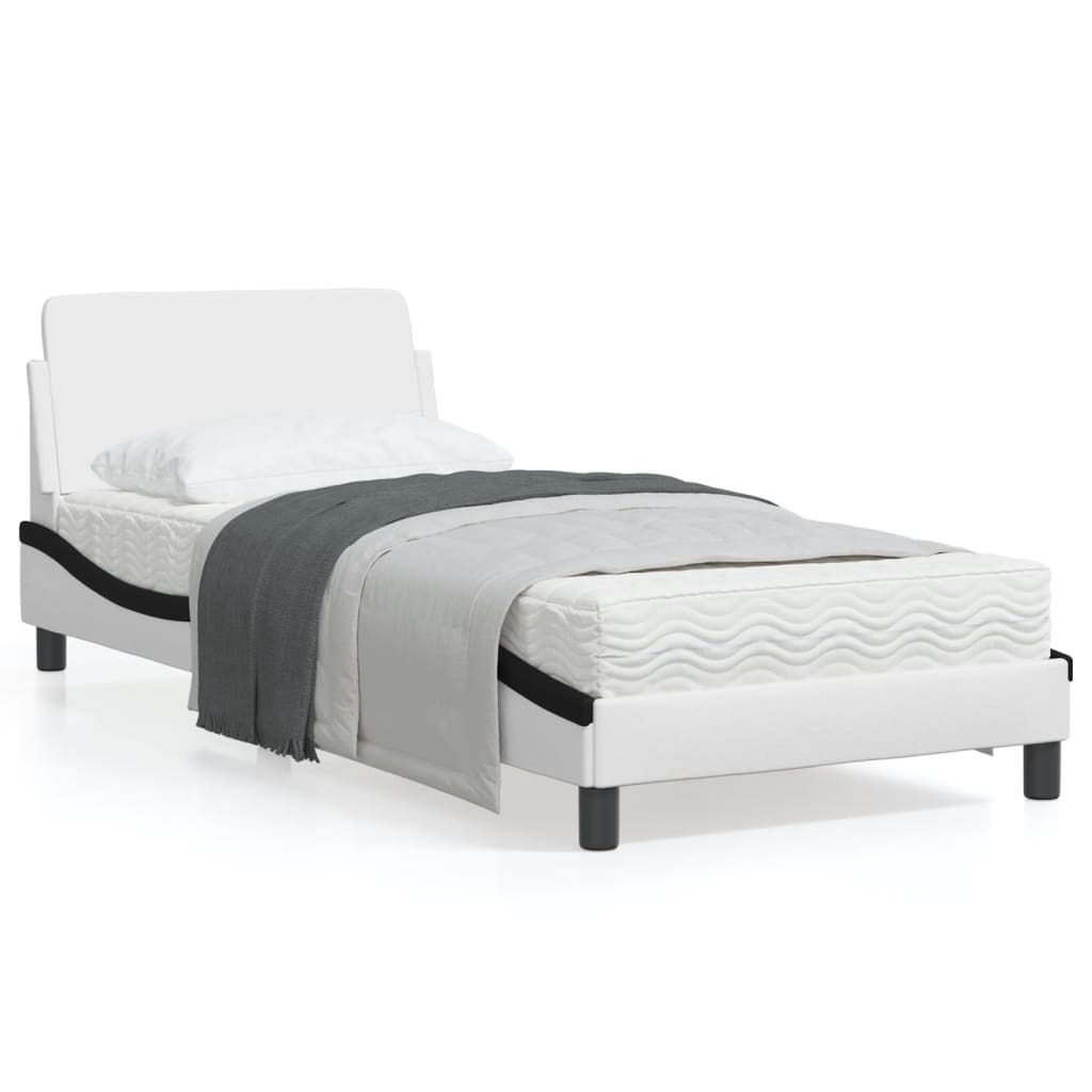 Rám postele s čelem bílý a černý 90 x 200 cm umělá kůže