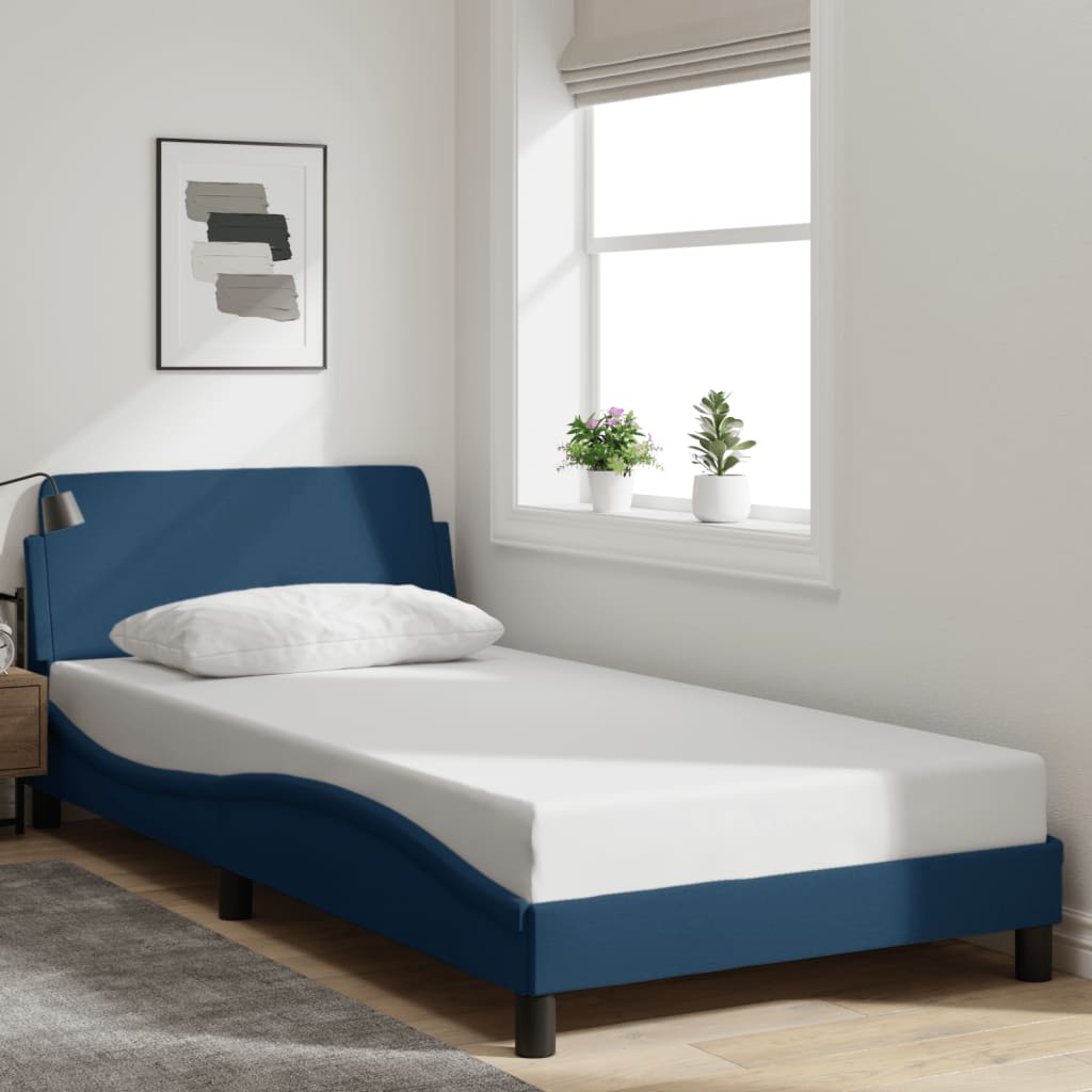 vidaXL Cadru de pat cu tăblie, Dover, albastru, 100x200cm, textil