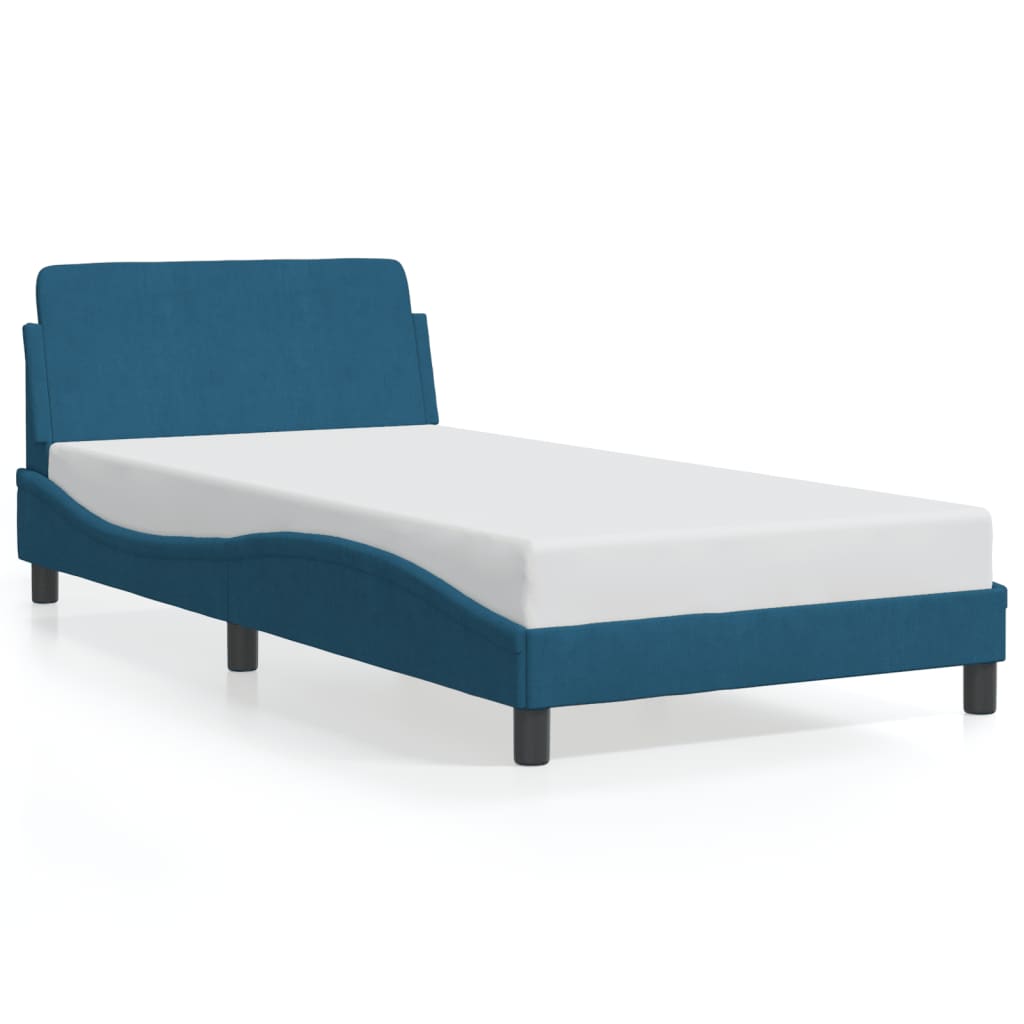 vidaXL Cadru de pat cu tăblie, albastru, 100x200 cm, catifea