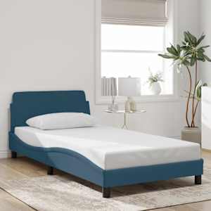 Posteljni okvir z vzglavjem Dover moder 100x200 cm žamet