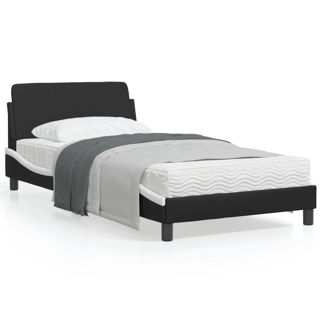 vidaXL Cadre de lit et tête de lit noir et blanc 100x200 cm similicuir