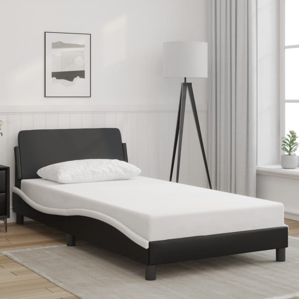 vidaXL Cadru de pat Dover negru și alb 100x200cm piele artificială