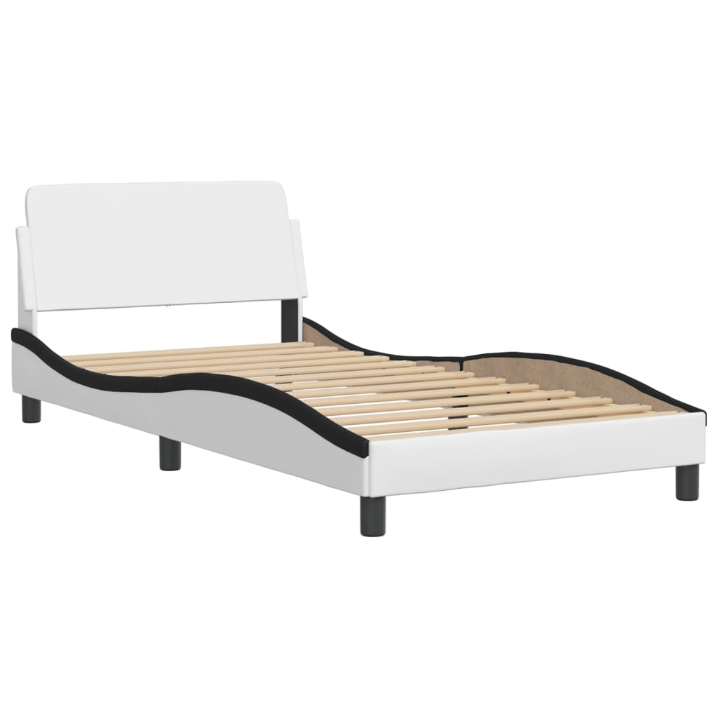 vidaXL Bedframe met hoofdbord kunstleer zwart en wit 100x200 cm afbeelding