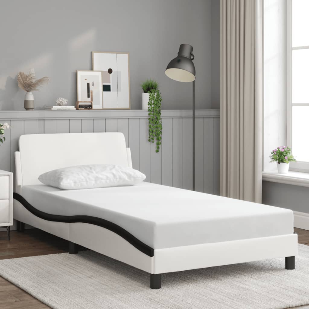 vidaXL Bettgestell "Dover" Weiß und Schwarz 100x200 cm Kunstleder