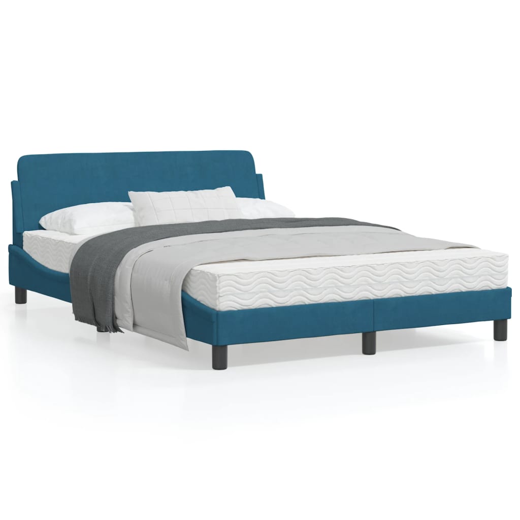 vidaXL Cadru de pat cu tăblie, albastru, 120x200 cm, catifea
