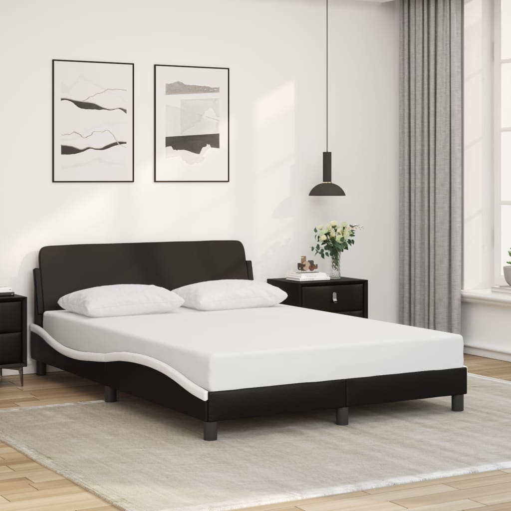 vidaXL Cadru de pat, Dover, negru/alb, 120x200 cm, piele ecologică