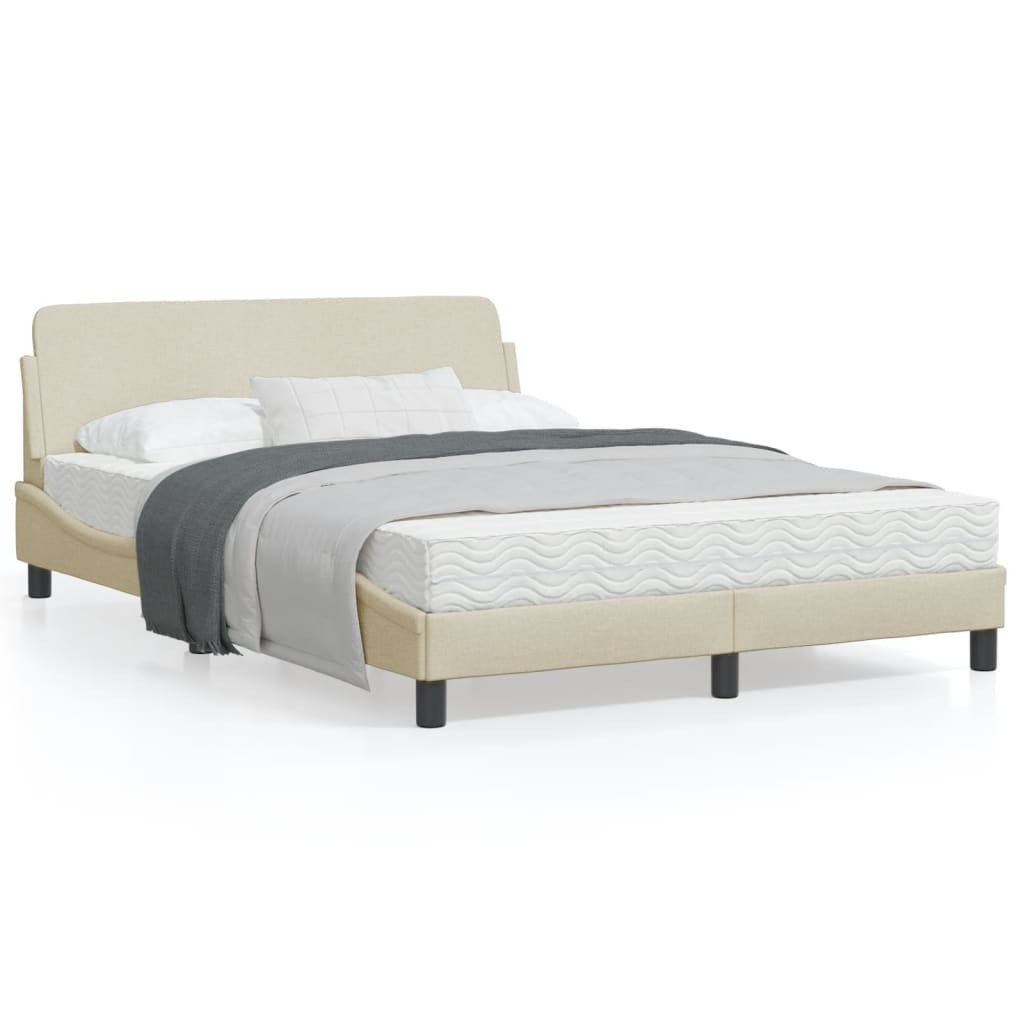 vidaXL Cadru de pat cu tăblie, crem, 140x190 cm, textil
