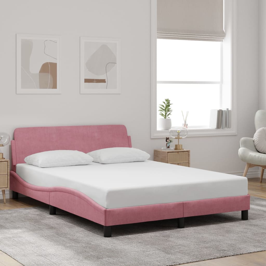 vidaXL Bettgestell mit Kopfteil ohne Matratze Rosa 140x190 cm Samt