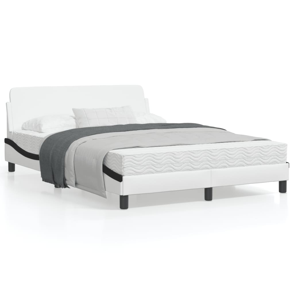 vidaXL Cadru de pat cu tăblie, alb/negru, 140x200 cm, piele ecologică