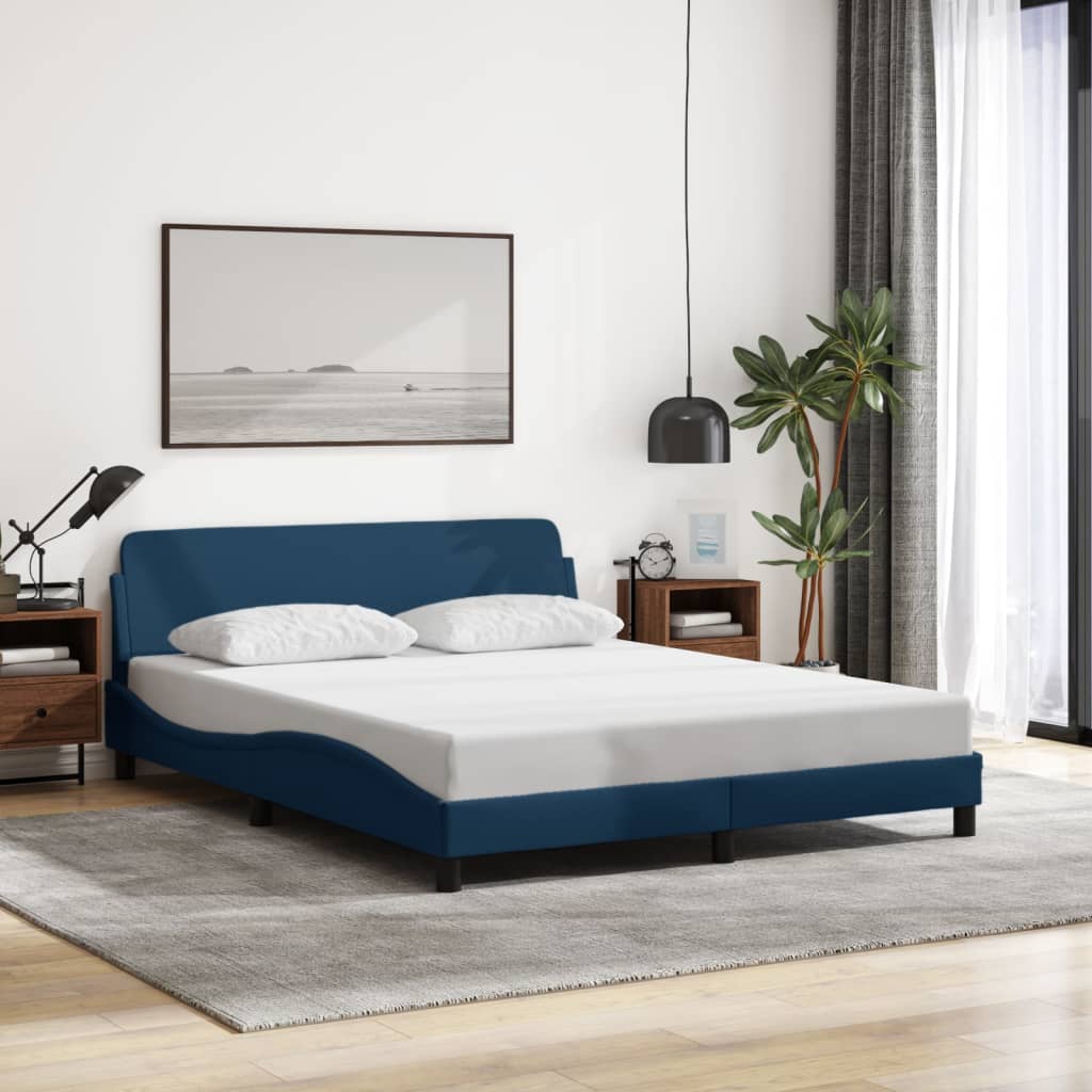 vidaXL Cadru de pat cu tăblie, Dover, albastru, 160x200cm, textil