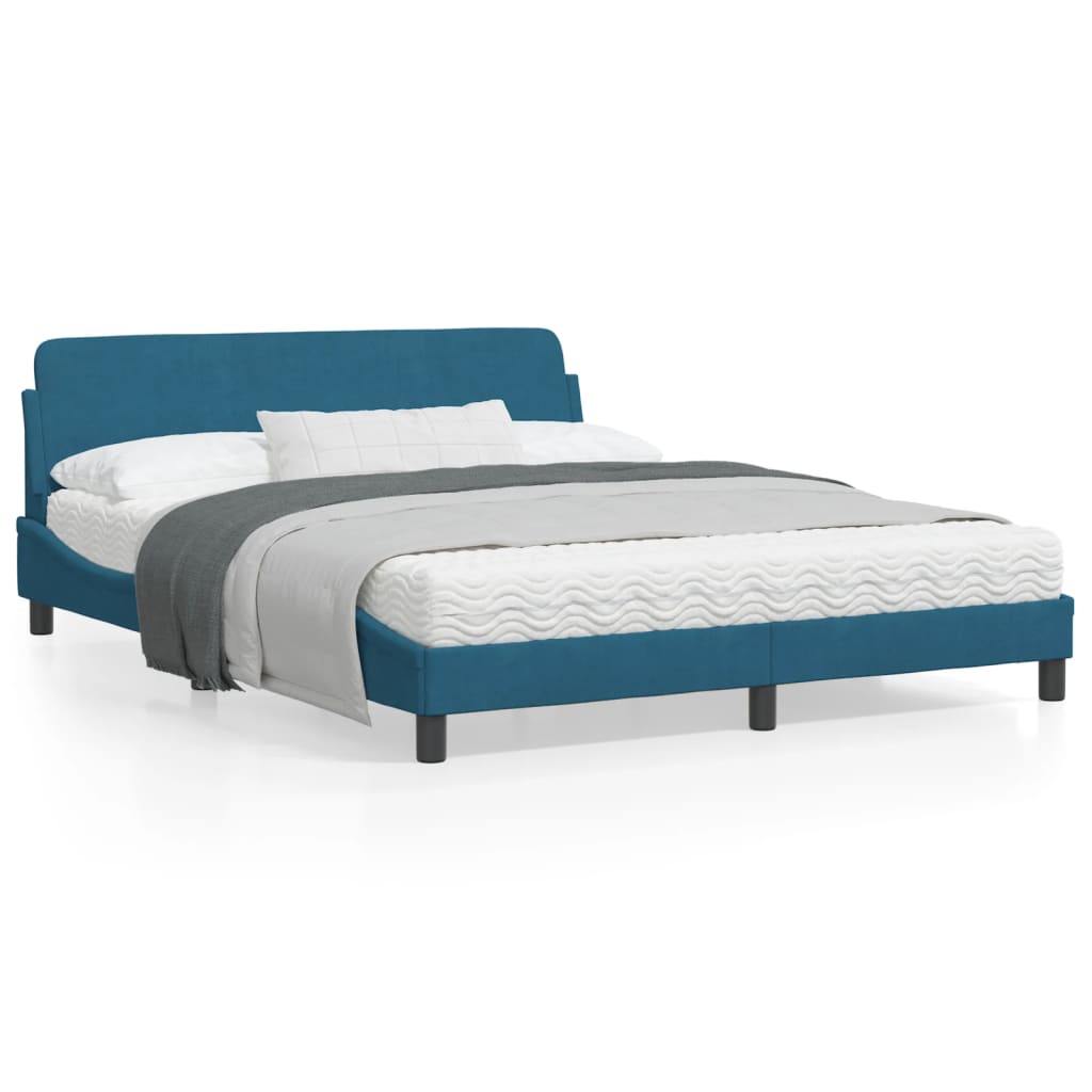 vidaXL Cadru de pat cu tăblie, albastru, 160x200 cm, catifea