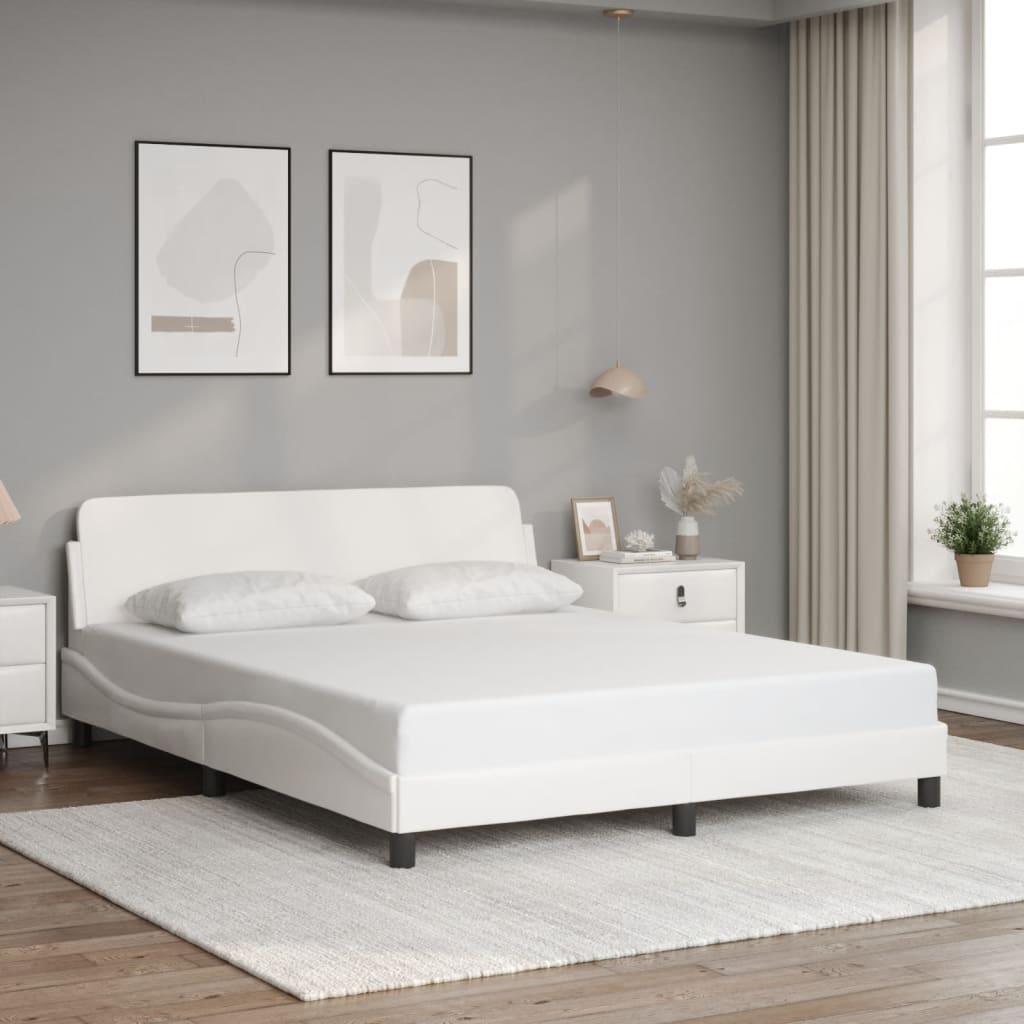 vidaXL Cadru de pat, Dover, alb, 160x200 cm, piele ecologică