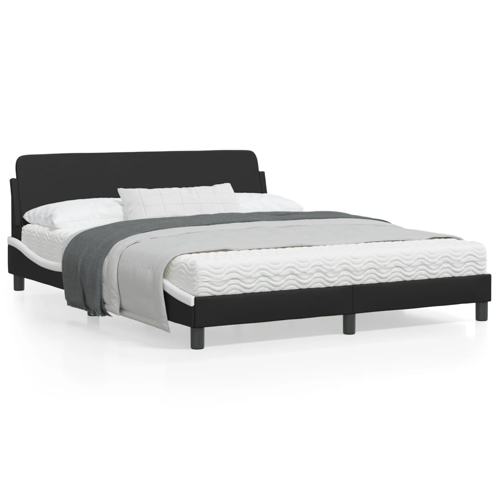 vidaXL Cadre de lit et tête de lit noir et blanc 160x200 cm similicuir
