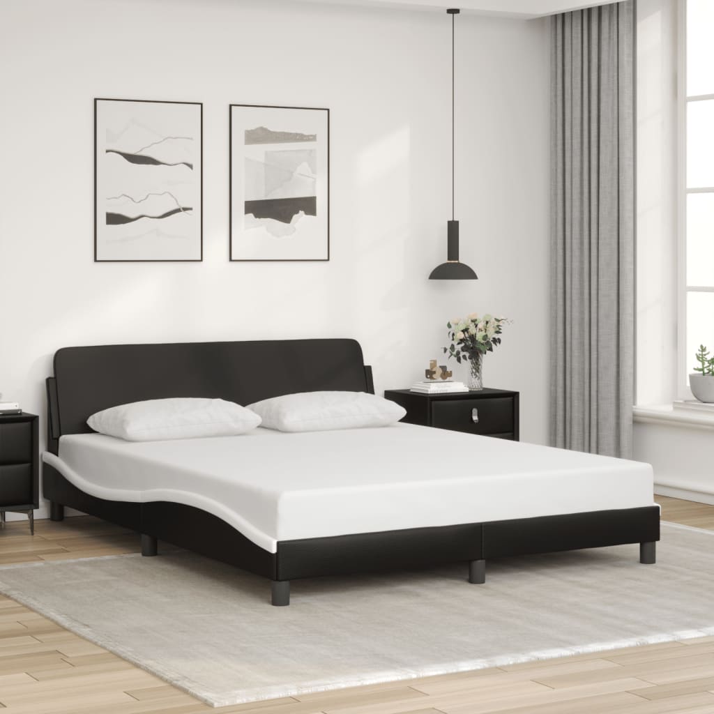 vidaXL Cadru de pat, Dover, negru/alb, 160x200 cm, piele ecologică