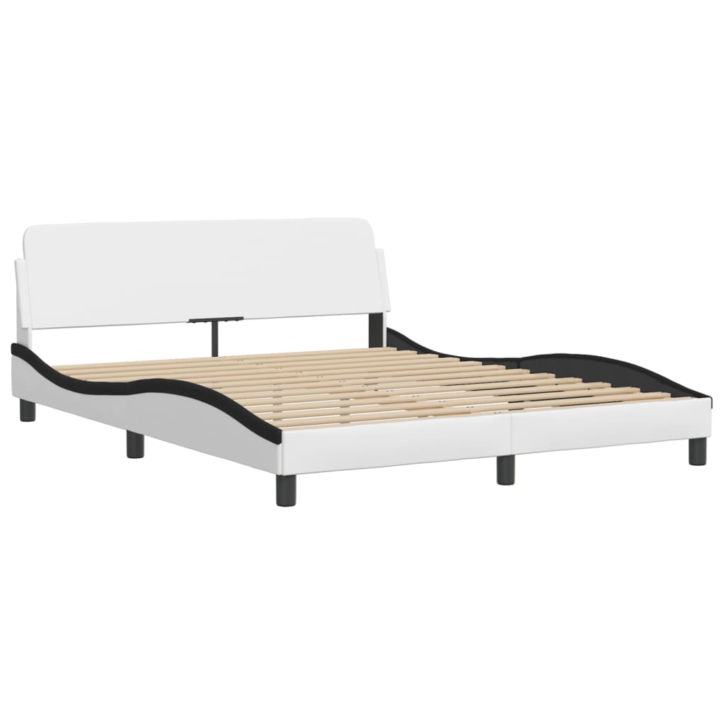 vidaXL Bedframe met hoofdbord kunstleer zwart en wit 160x200 cm afbeelding