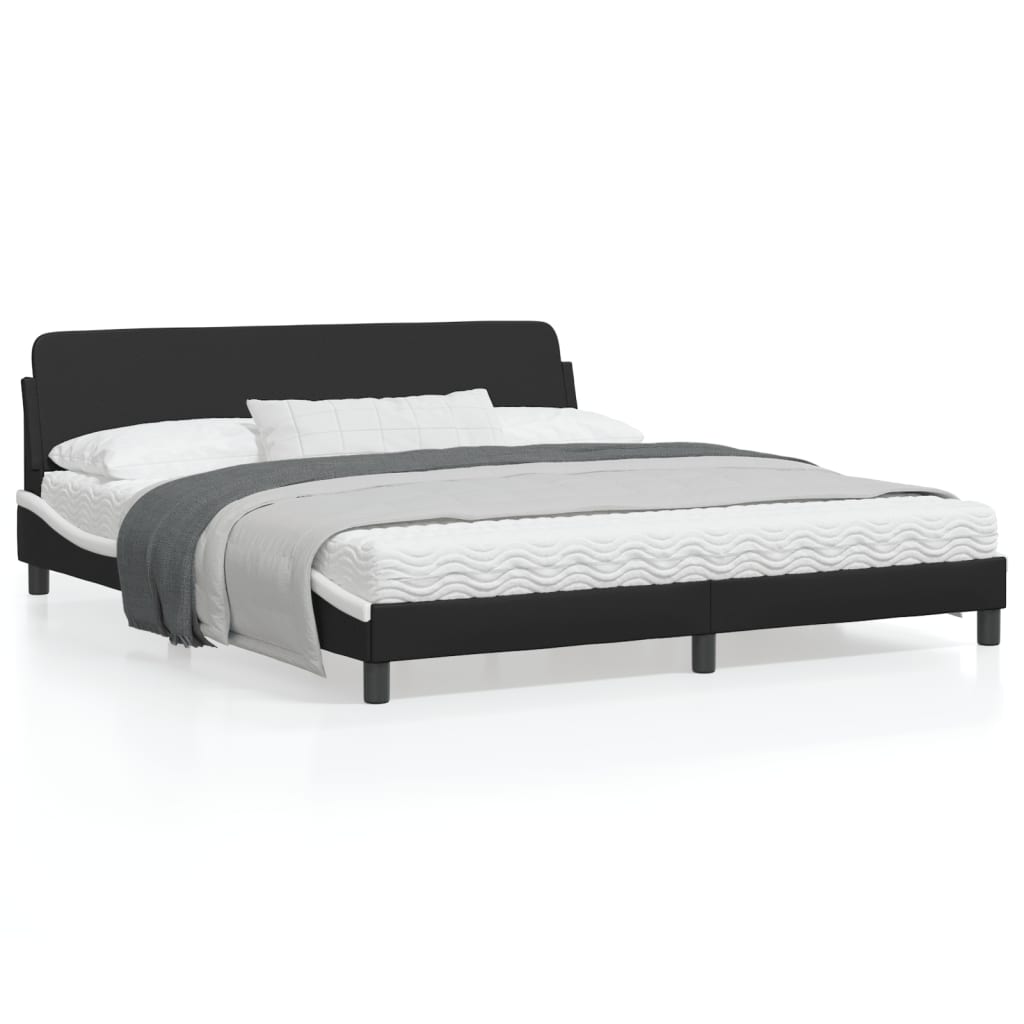 vidaXL Cadru de pat cu tăblie negru și alb 180x200cm piele artificială
