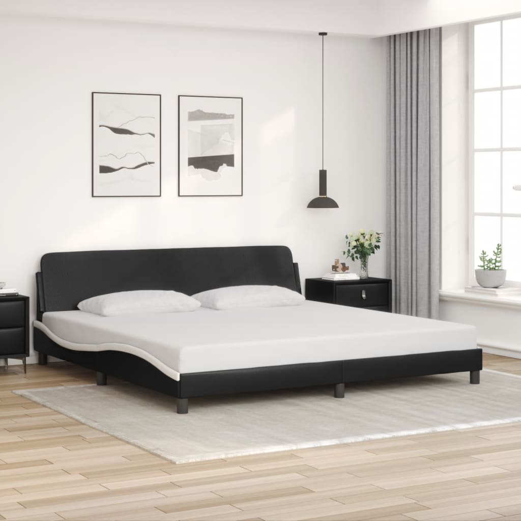 vidaXL Cadru de pat cu tăblie negru și alb 200x200cm piele artificială