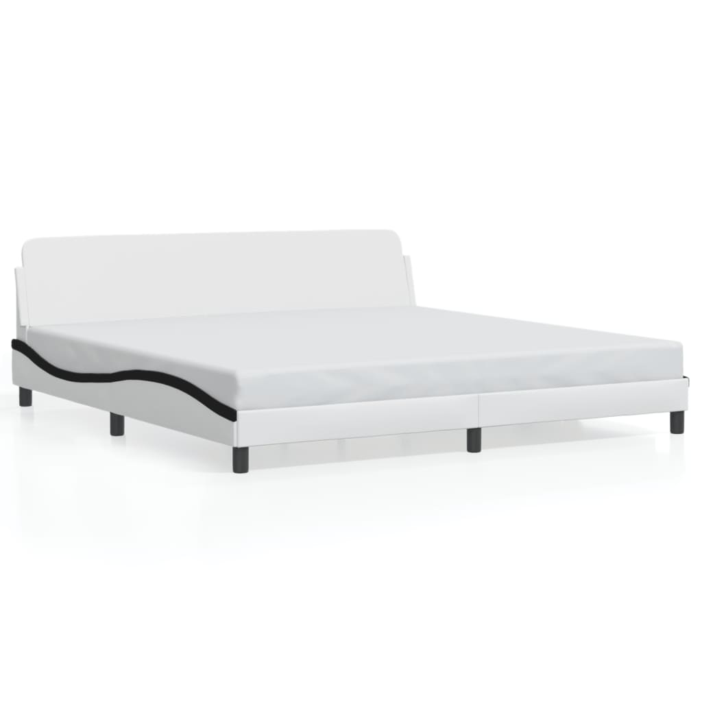 vidaXL Cadre de lit et tête de lit blanc et noir 200x200 cm similicuir