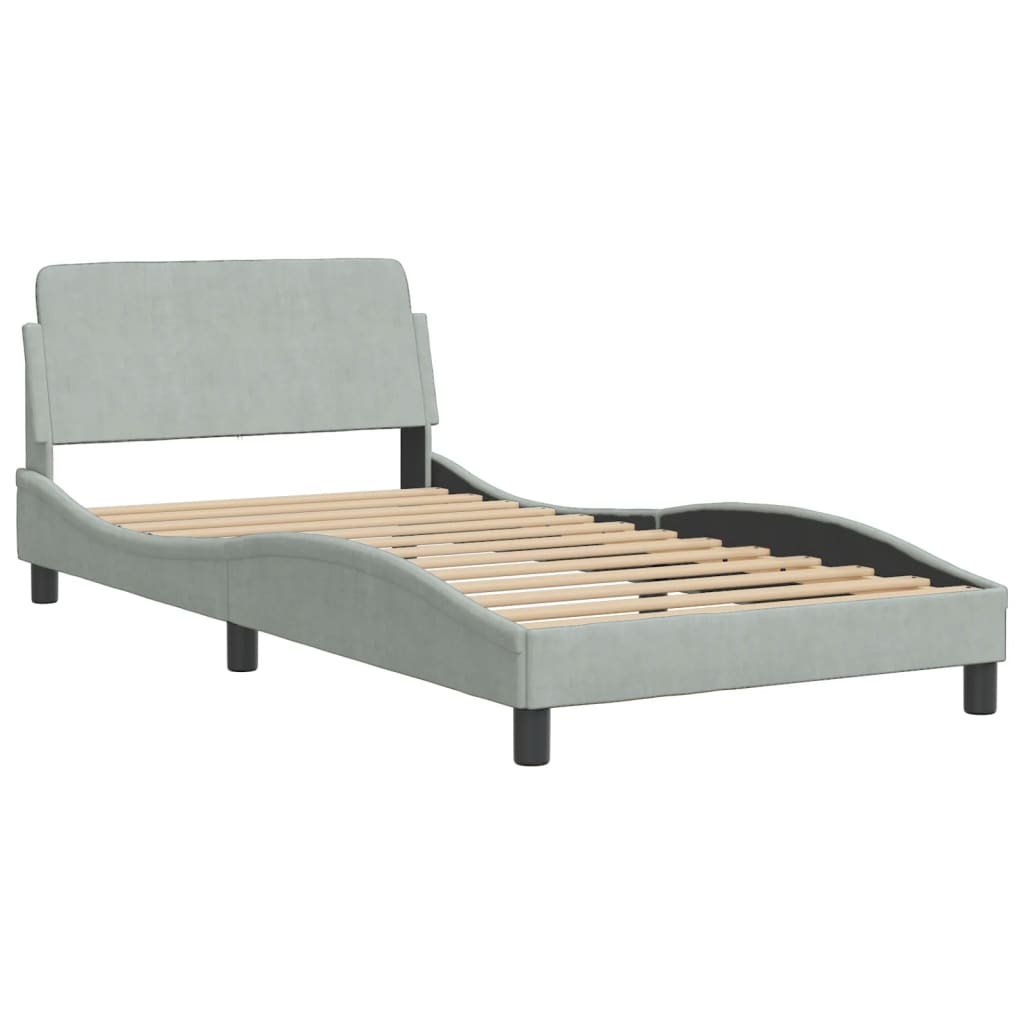 Image of vidaXL Bed Frame with Headboard Light Grey 100x203 cm Velvet