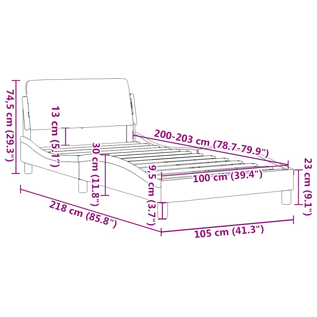 Posteljni okvir Dover bel 100x203 cm umetno usnje - slika 9