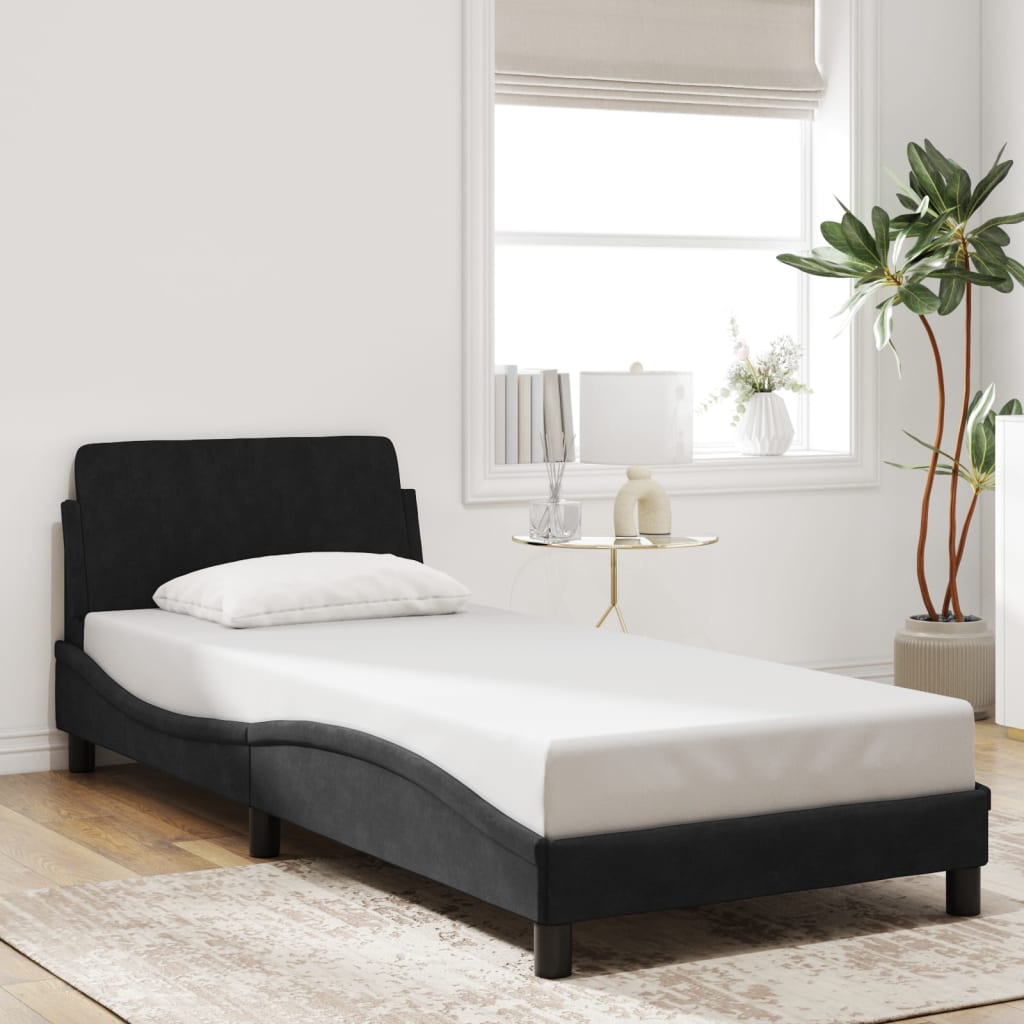Bed Frame with Headboard Black 90x190 cm Single Velvet