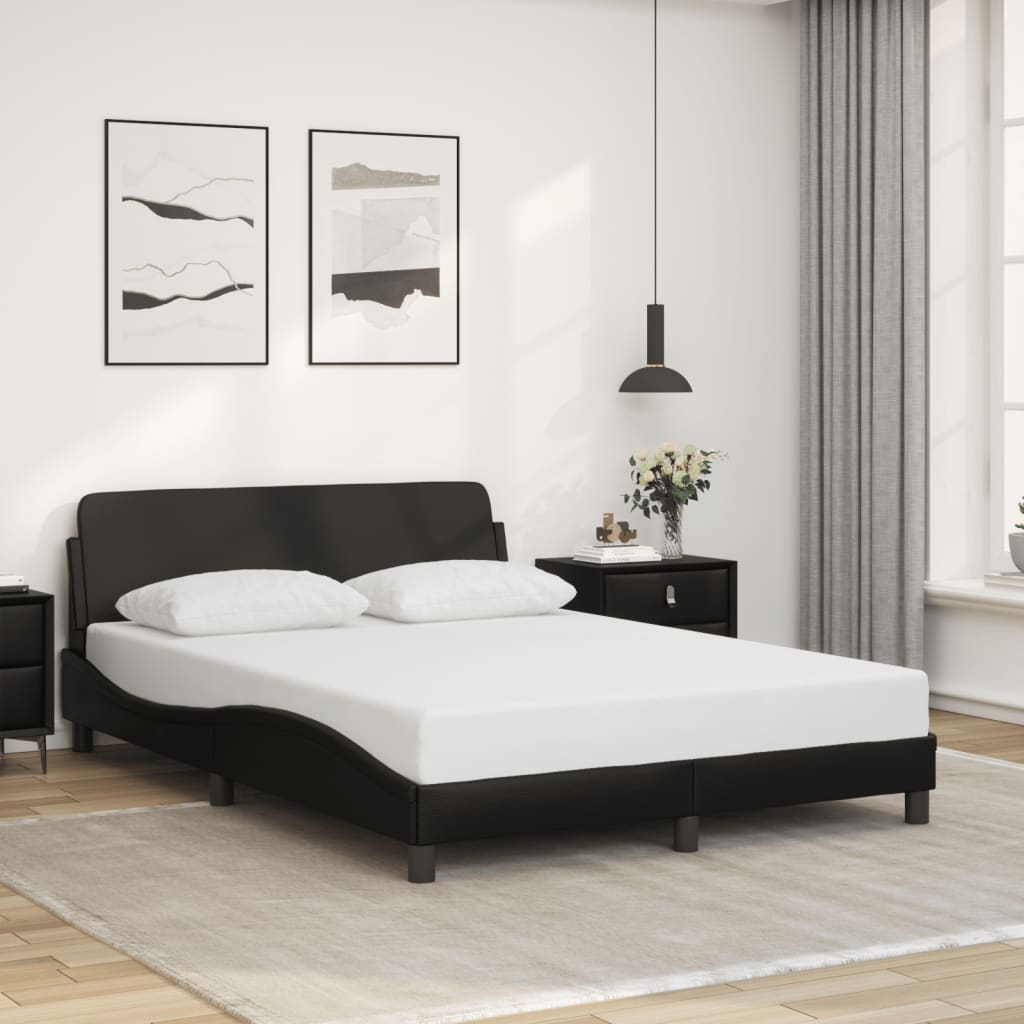 Bed Frame with Headboard Black 135x190 cm Double Faux Leather