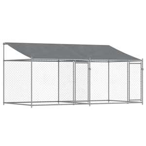vidaXL koeraaedik, katuse ja uksega, hall, 4x2x2 m, tsingitud teras