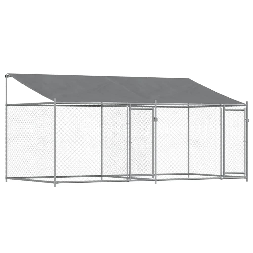vidaXL Klec pro psy se střechou a dvířky šedá 4x2x2 m pozinkovaná ocel