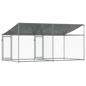 Klec pro psy se střechou a dvířky šedá 4x2x2 m pozinkovaná ocel - obrázek 6