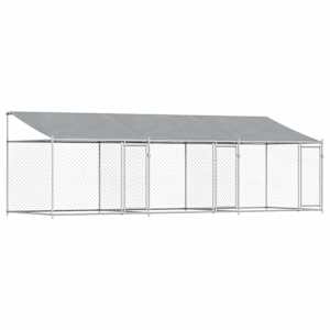 vidaXL koeraaedik, katuse ja uksega, hall, 6x2x2 m, tsingitud teras