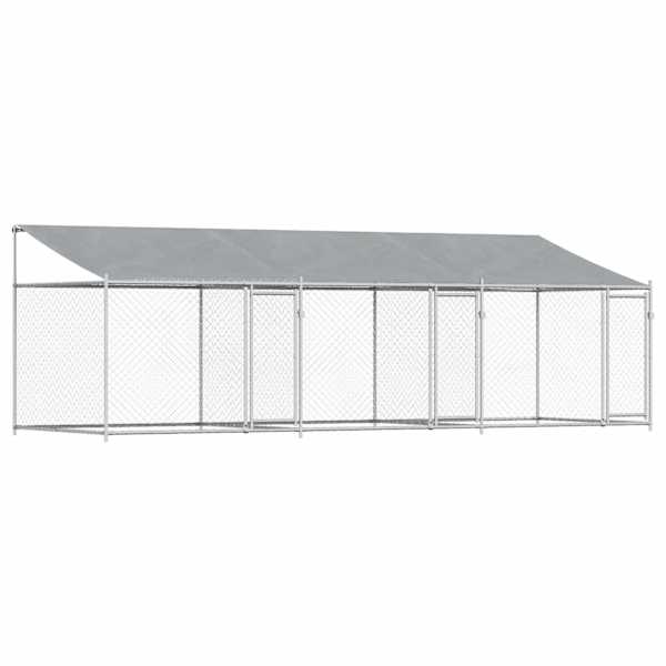 vidaXL koeraaedik, katuse ja uksega, hall, 6x2x2 m, tsingitud teras